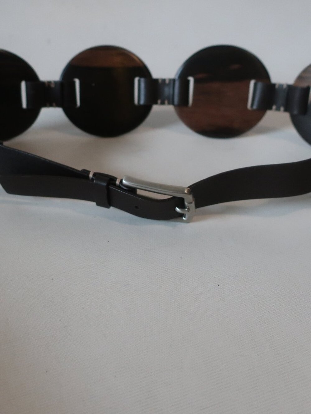 Womens Michael Kors Dark Brown (Item-5) Leather Wood Disc Waist Belt M-L